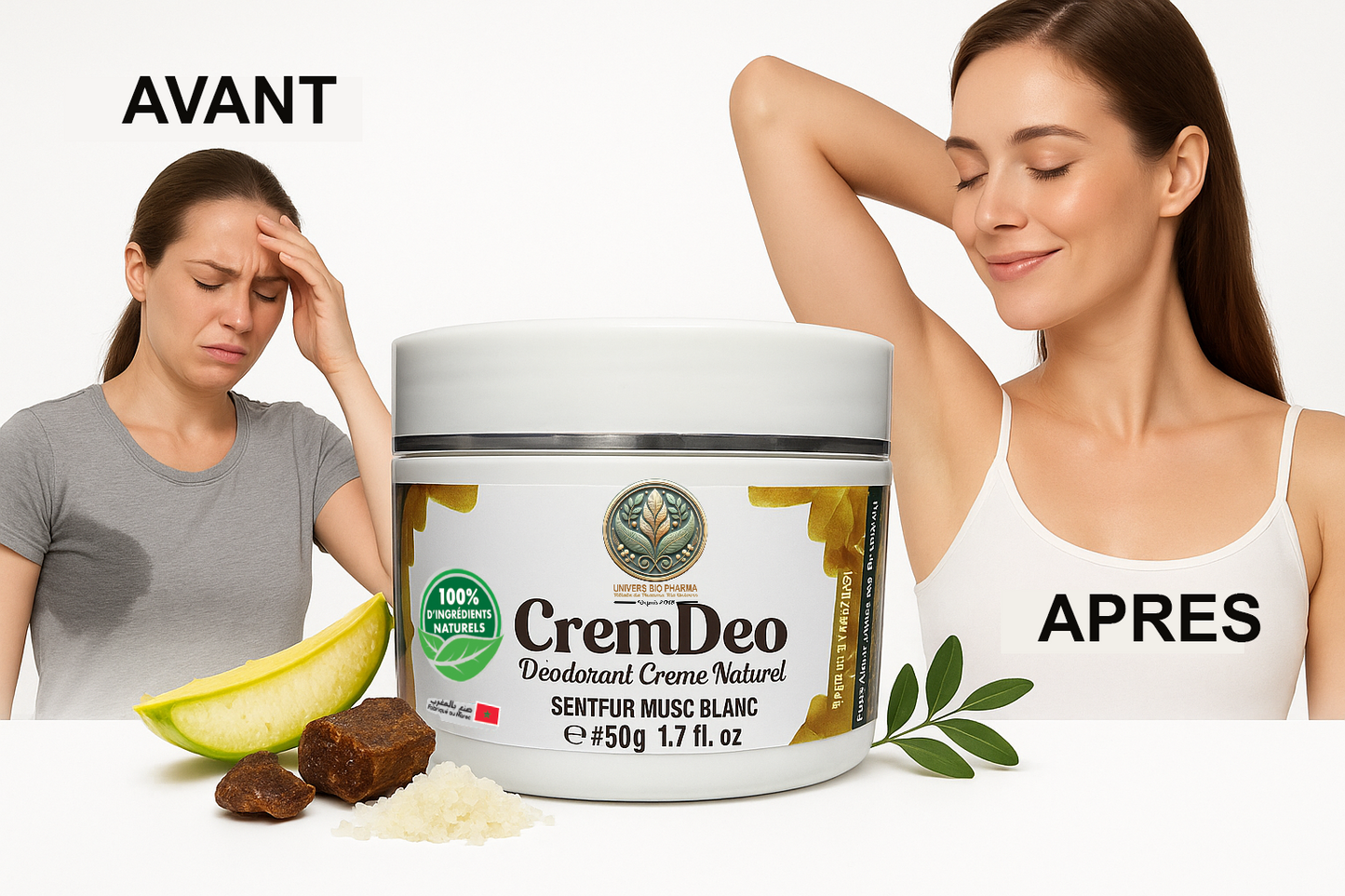 Déodorant crème CremDeo 50g de Pharma Bio Maroc, fraîcheur durable, soin quotidien