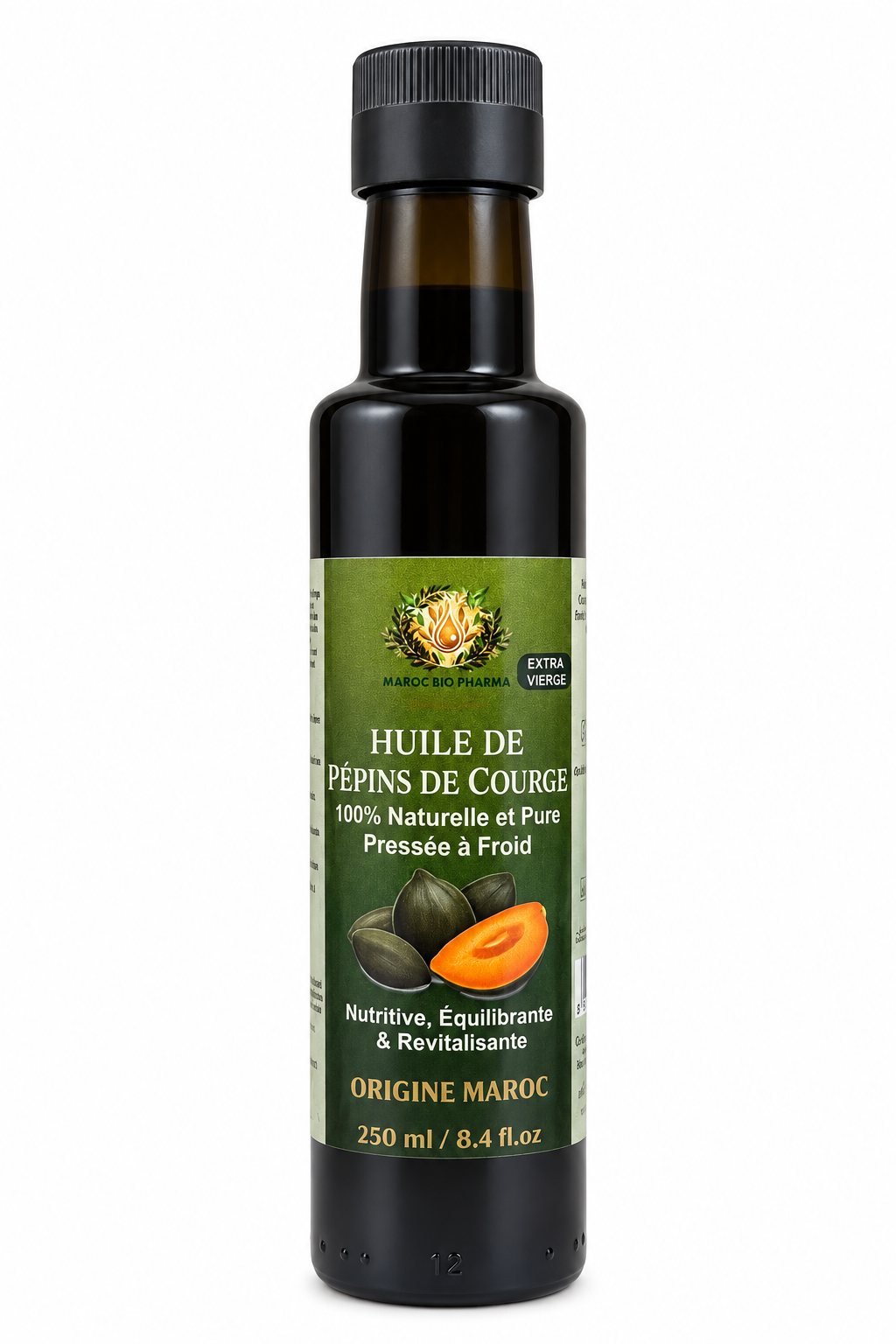 Huile de pépins de courge, nouveau flacon en verre