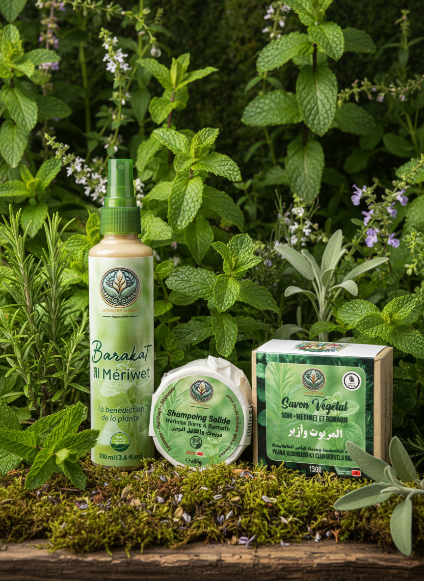 Pack soin naturel Mériwet – Huile capillaire, shampoing solide et savon végétal à base de Marrube blanc – Traitement cuir chevelu, peau sensible et cheveux abîmés2