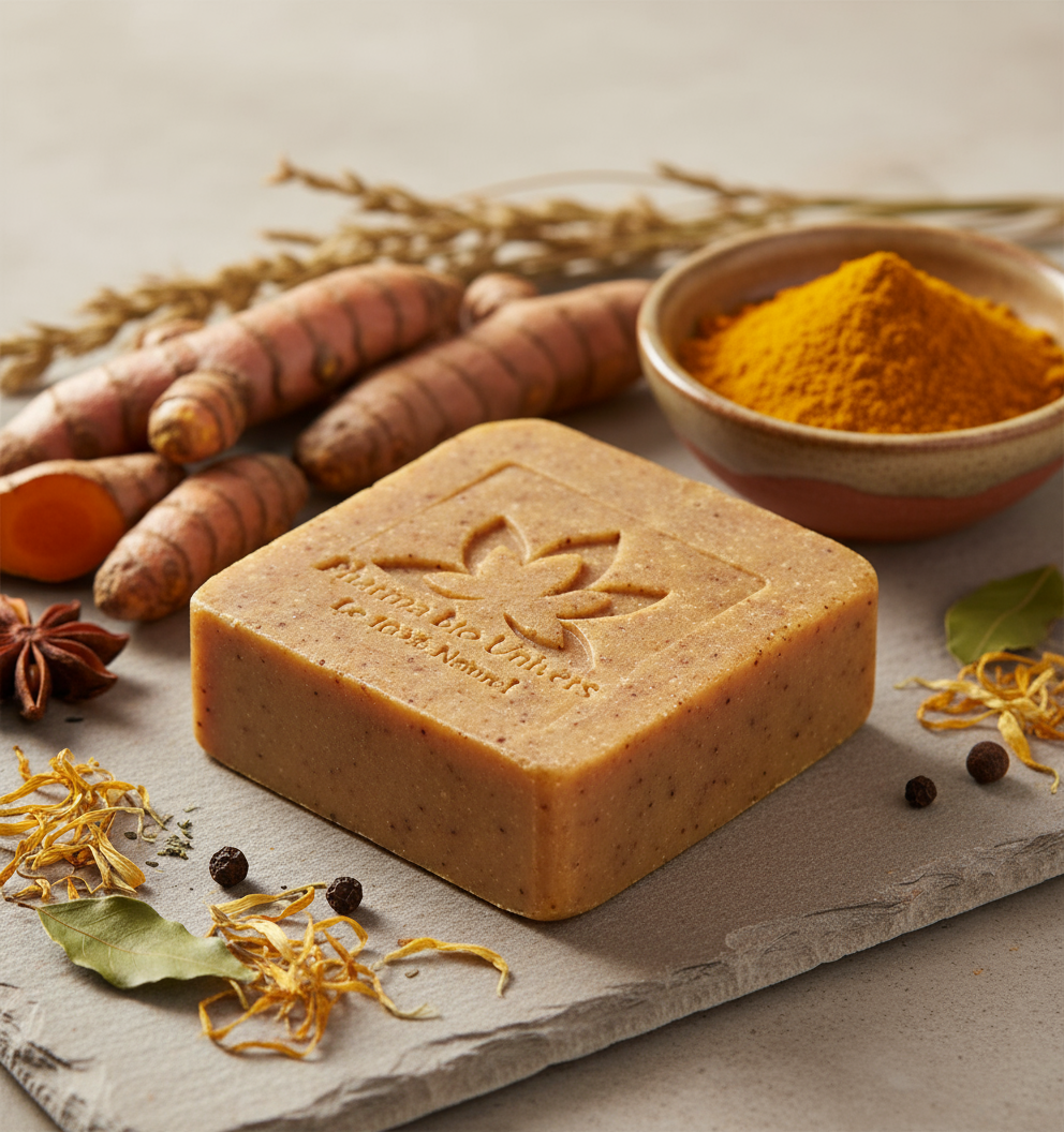 صابون الكركم على خلفية طبيعية