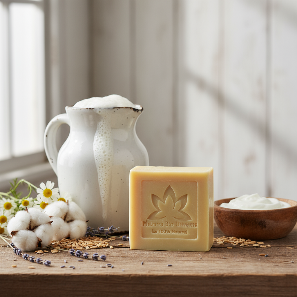 صابون حليب الماعز على خلفية طبيعية