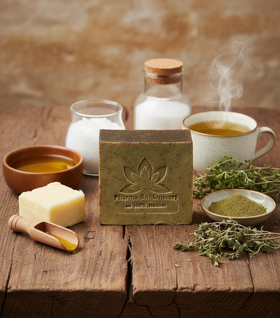 صابون الشيح مع المكونات