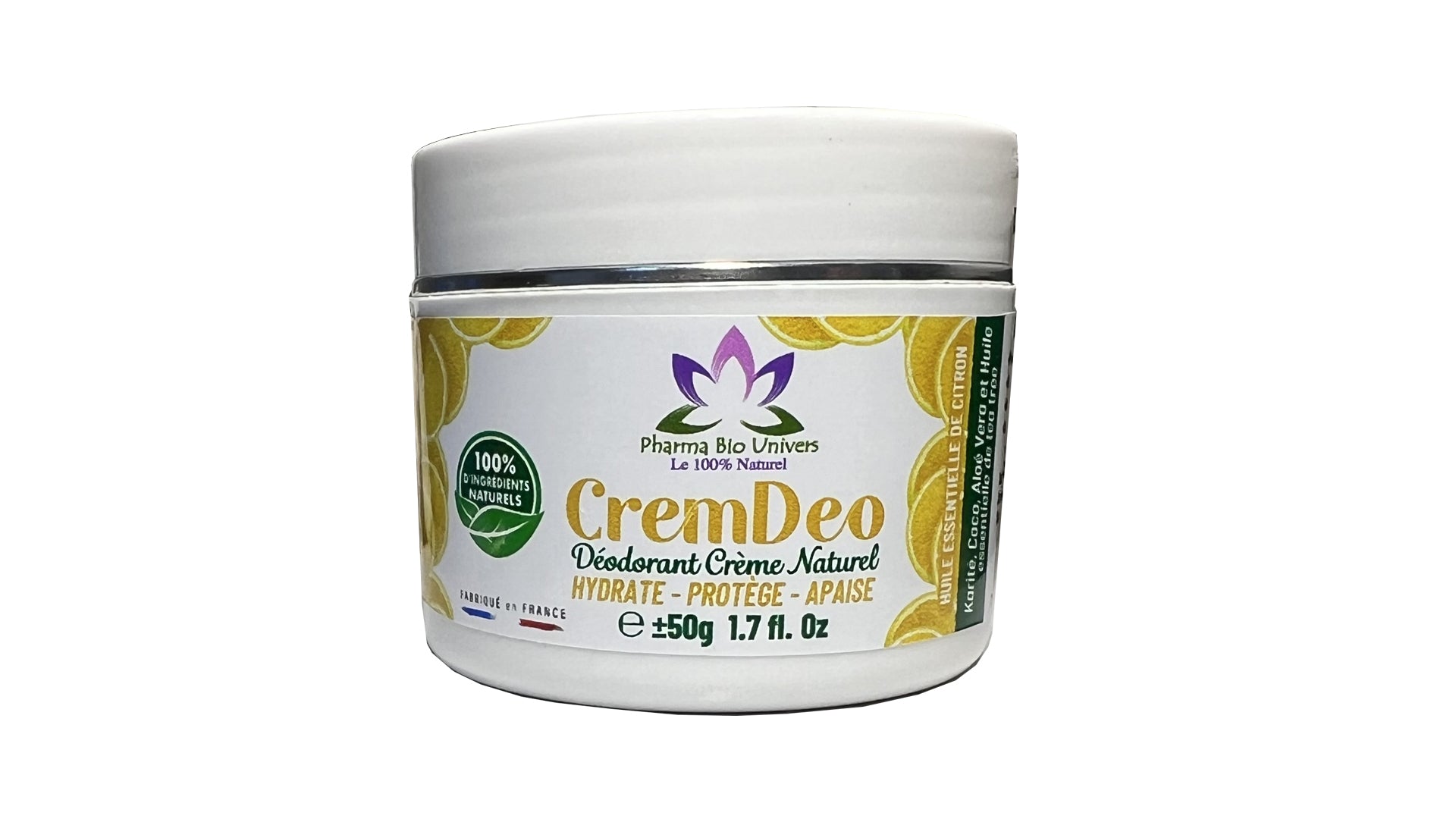 Déodorant crème CremDeo 50g de Pharma Bio Maroc, fraîcheur durable, soin quotidien. Citron