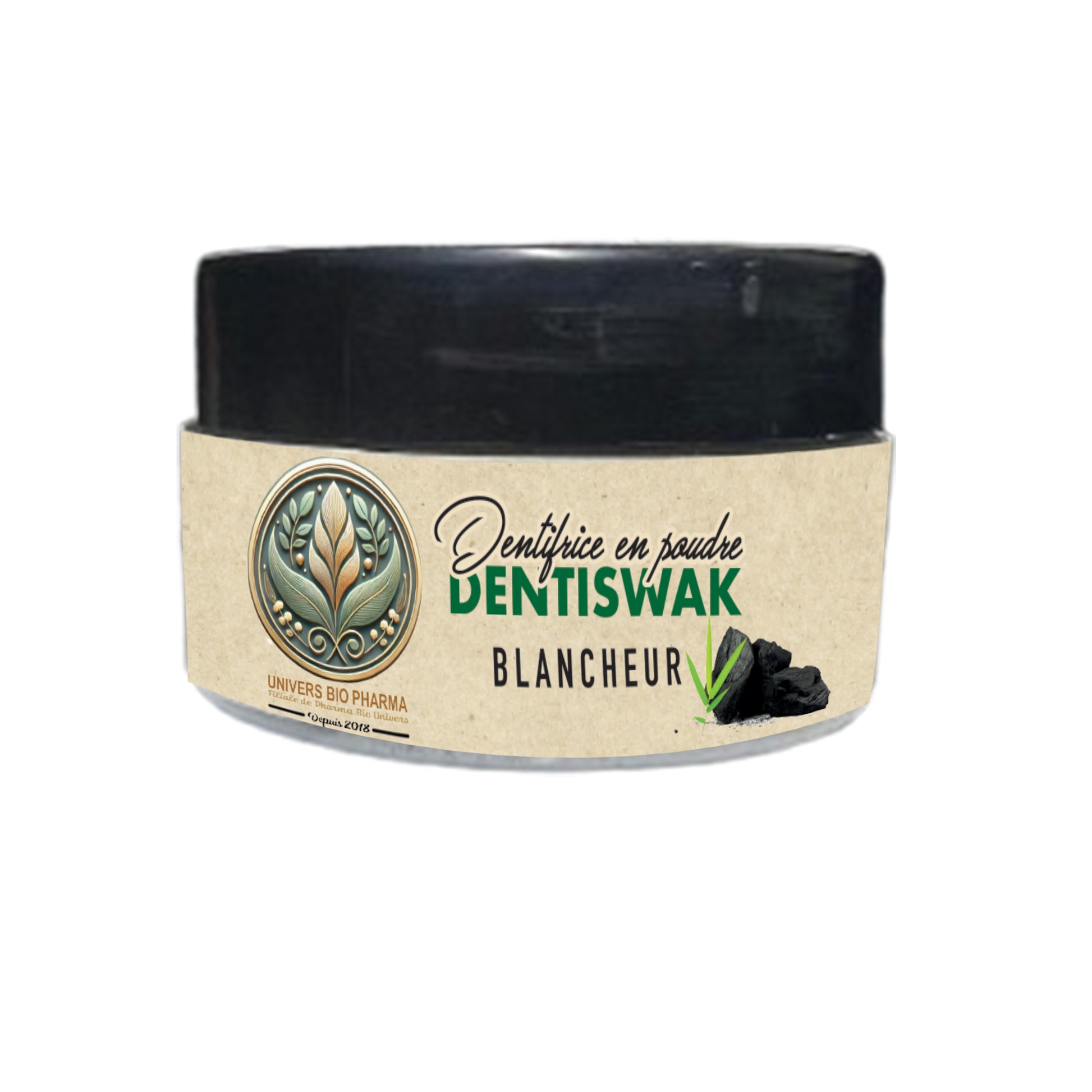 Poudre de siwak et charbon actif présentés dans des bols, ingrédients naturels pour un soin blanchissant des dents.