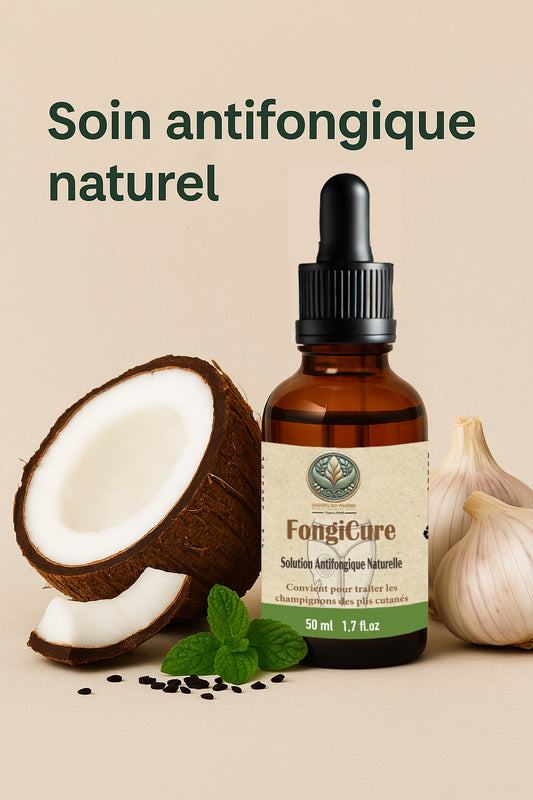 Huile antifongique naturelle à base d’ail, nigelle et tea tree pour soulager les irritations entre les jambes
