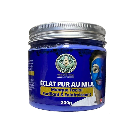 قناع بالنيلة الزرقاء لتنقية، تفتيح وترطيب البشرة. Éclat Pur au Nila - masque facial naturel purifiant, éclaircissant et hydratant pour révéler une peau éclatante et radieuse. Maroc