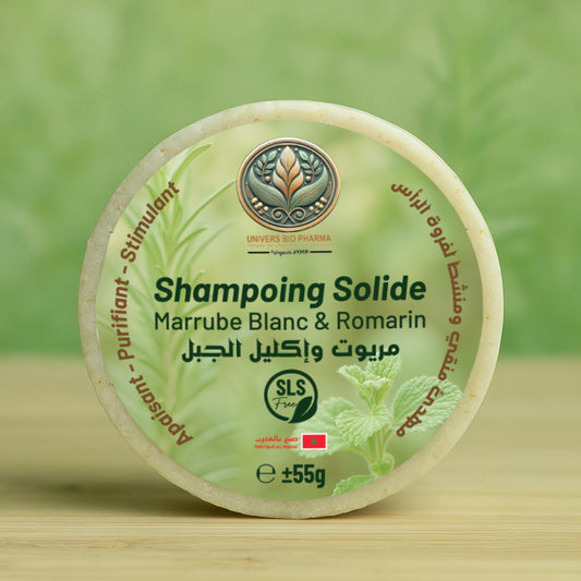 Shampoing purifiant et apaisant à base de plantes marocaines – sans sulfate, fait main, format solide 55 g