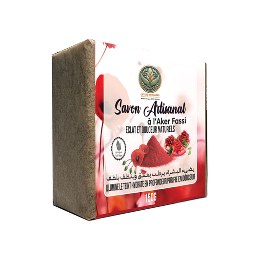 Savon artisanal à l'Aker Fassi, 150 g, fabriqué au Maroc, pour illuminer le teint, hydrater en profondeur et purifier la peau en douceur, adapté au visage et au corps.