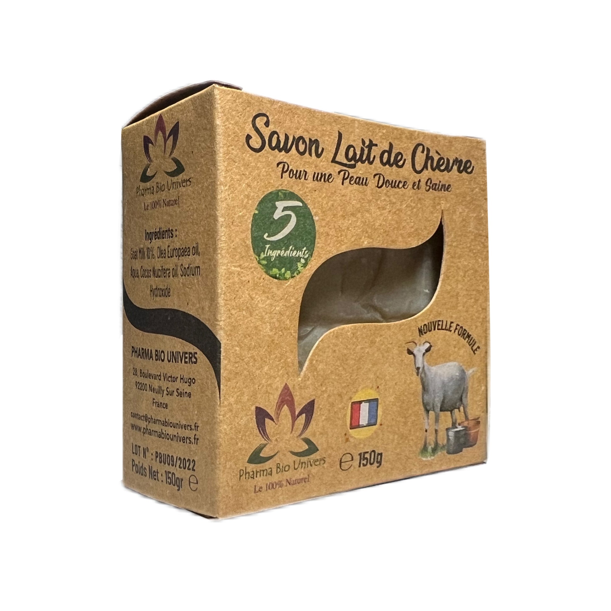 Savon artisanal au lait de chèvre de Pharma Bio Maroc, 150g, pour peaux mixtes à grasses. Maroc