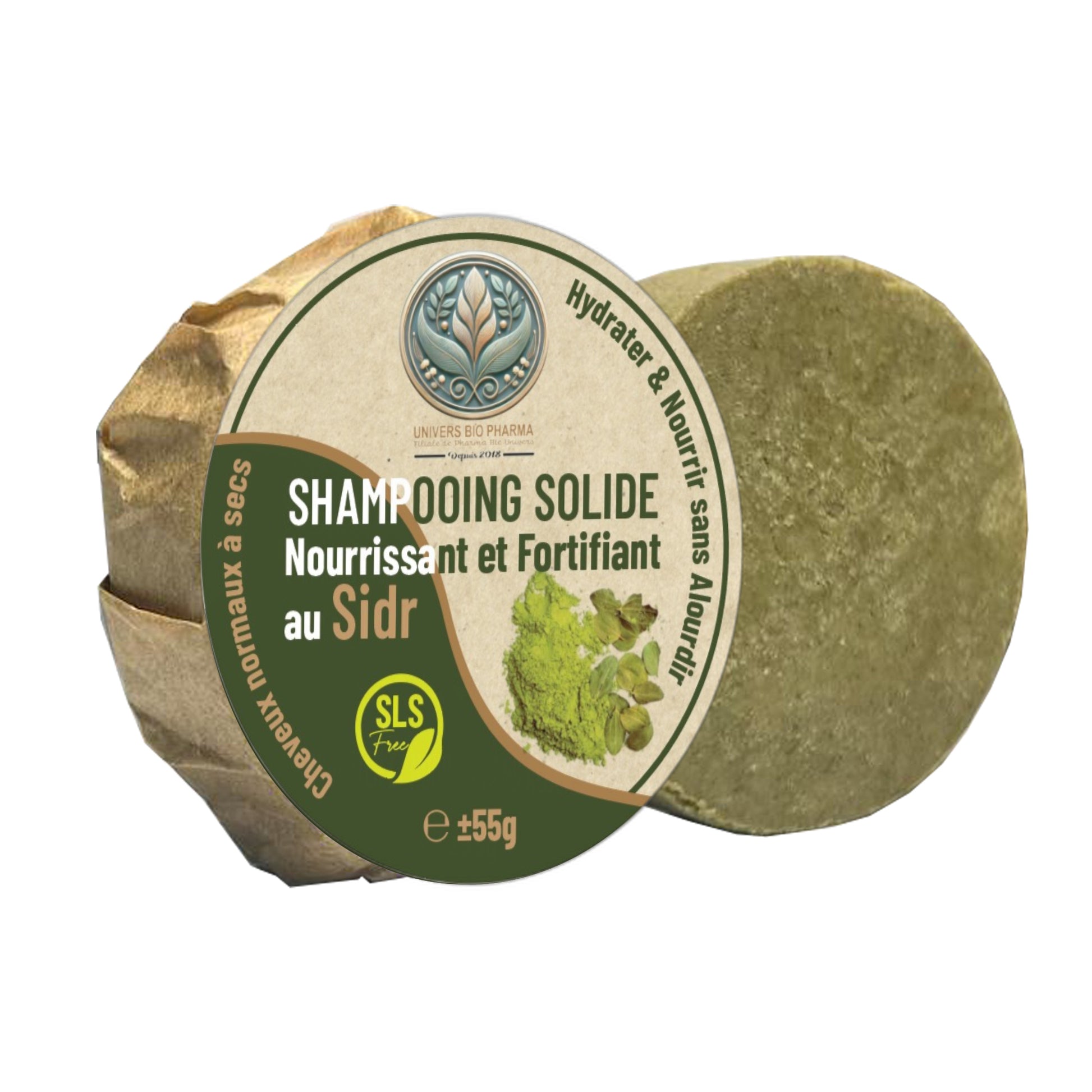 Shampoing Solide Fortifiant au Sidr pour cheveux normaux à secs, formulé avec des ingrédients naturels pour nettoyer, hydrater et renforcer la fibre capillaire.