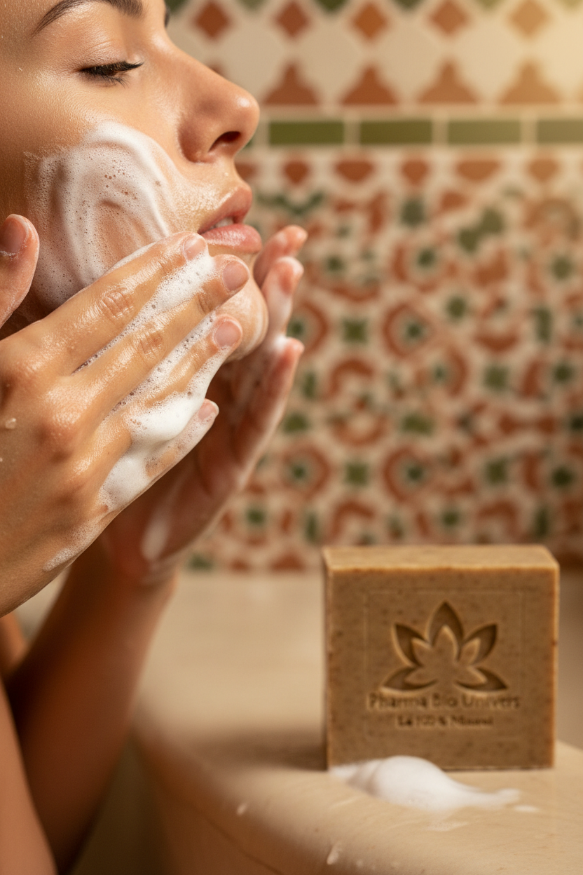 Application de la mousse sur les joues sans montrer le visage