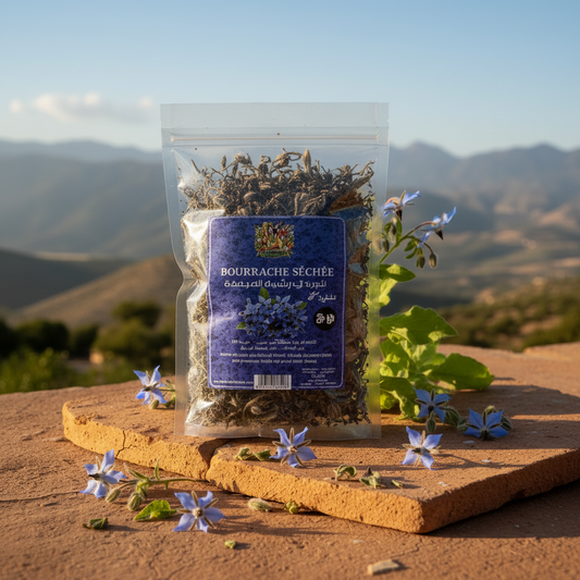Bourrache Séchée - Sachet debout environnement marocain