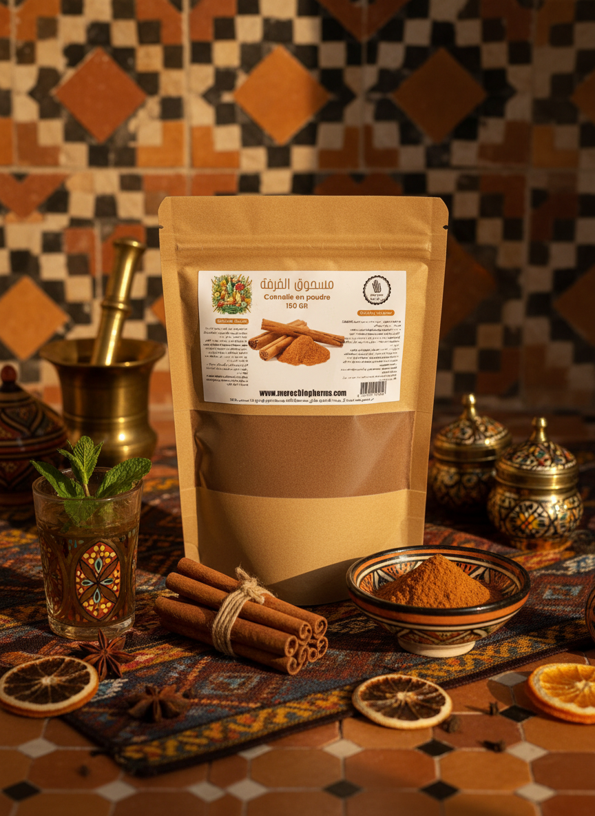 Cannelle en poudre dans une ambiance marocaine chaleureuse