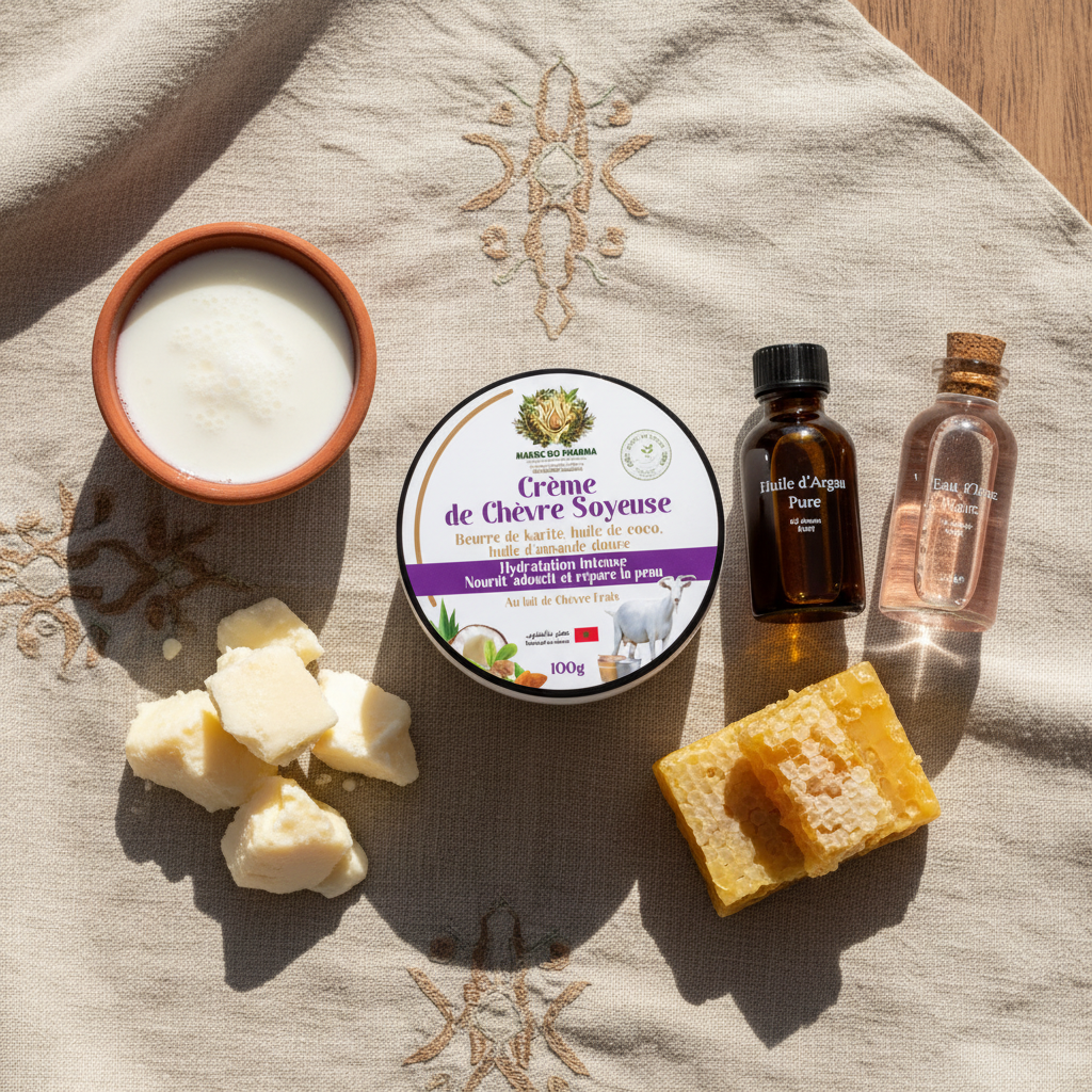 Crème lait de chèvre – flat lay ingrédients