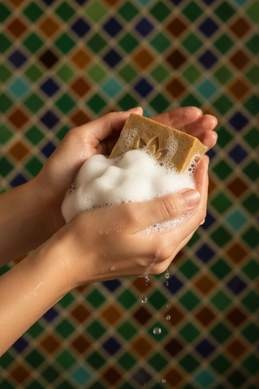 Démonstration d'utilisation du savon à la réglisse avec mousse