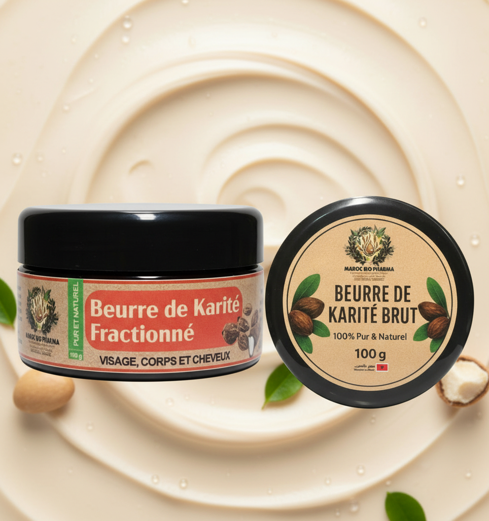 Deux pots de beurre de karité avec couvercles côte à côte
