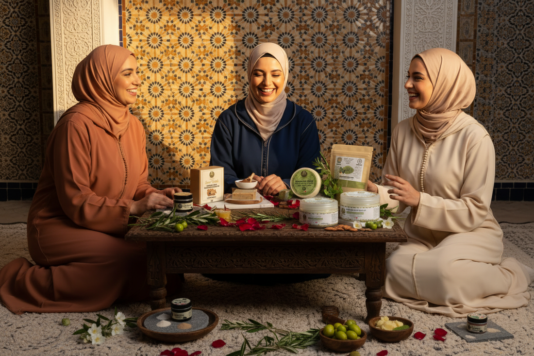 Femmes marocaines pudiques avec produits Maroc Bio Pharma