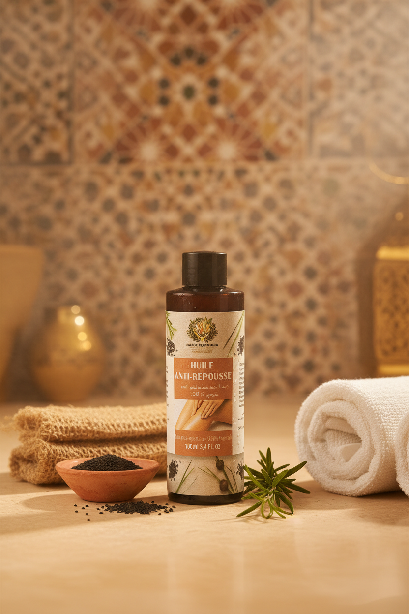 Flacon dans salle de bain marocaine