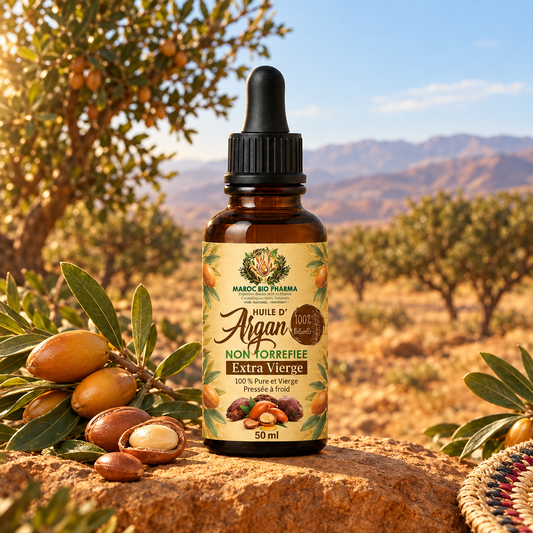 Huile d’argan dans un paysage naturel marocain