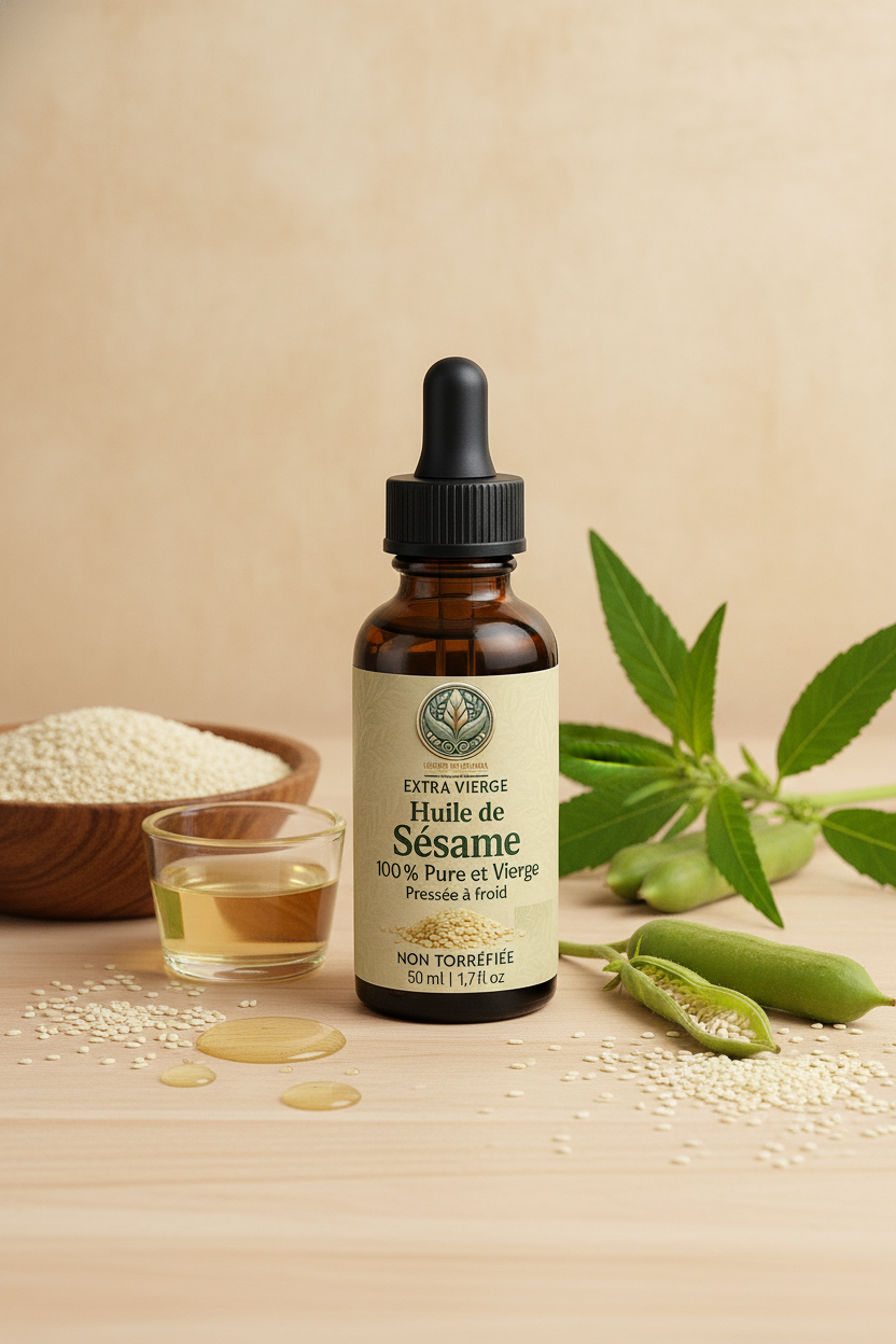 Huile de Sésame Extra Vierge dans un contexte naturel