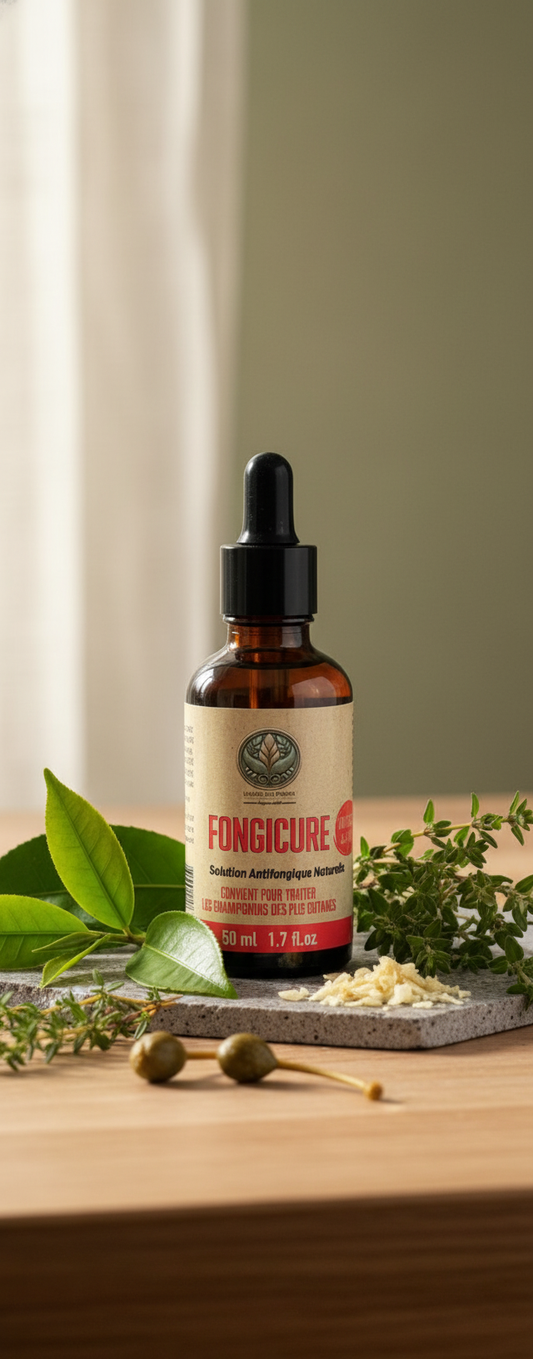 Huile antifongique naturelle à base d’ail, nigelle et tea tree pour soulager les irritations entre les jambes