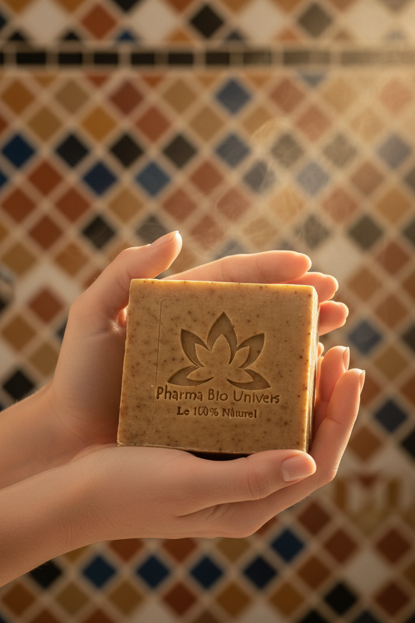 Mains tenant le savon à la réglisse Pharma Bio Univers