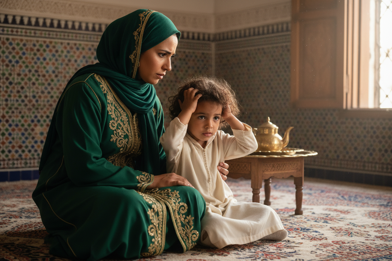 Maman marocaine et enfant - problème de poux