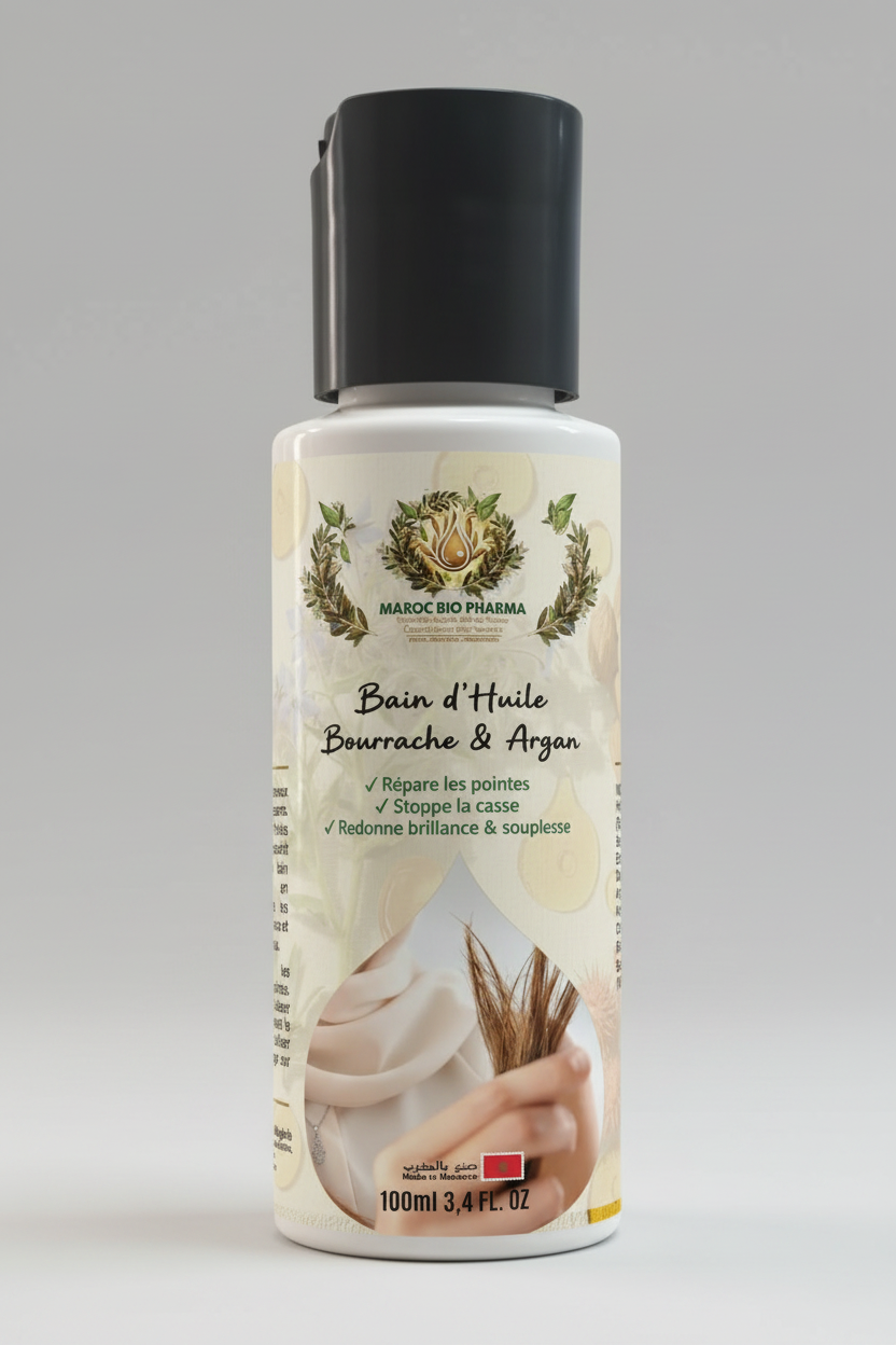 Mockup flacon Bain d'Huile Bourrache & Argan