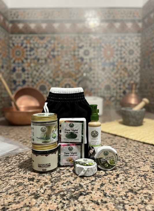Pack cheveux gras avec fond hammam marocain