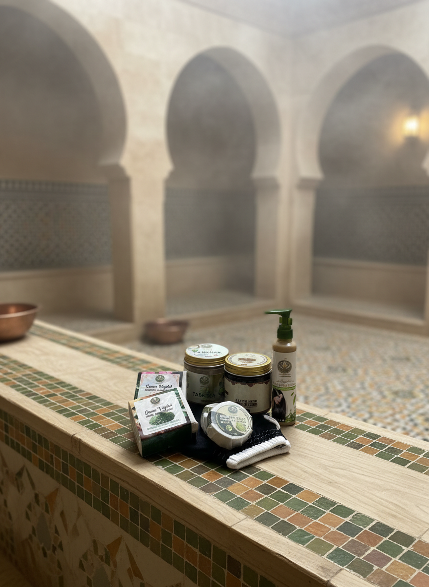 Pack cheveux gras sur plan hammam