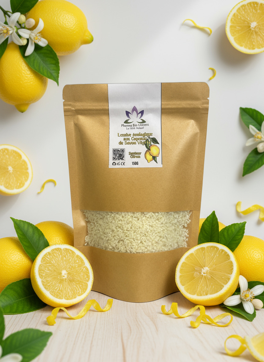 Photo lessive écologique citron avec fond naturel
