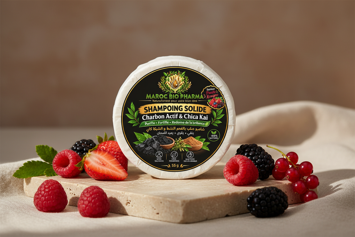 Photo lifestyle du shampoing solide Fruits Rouges