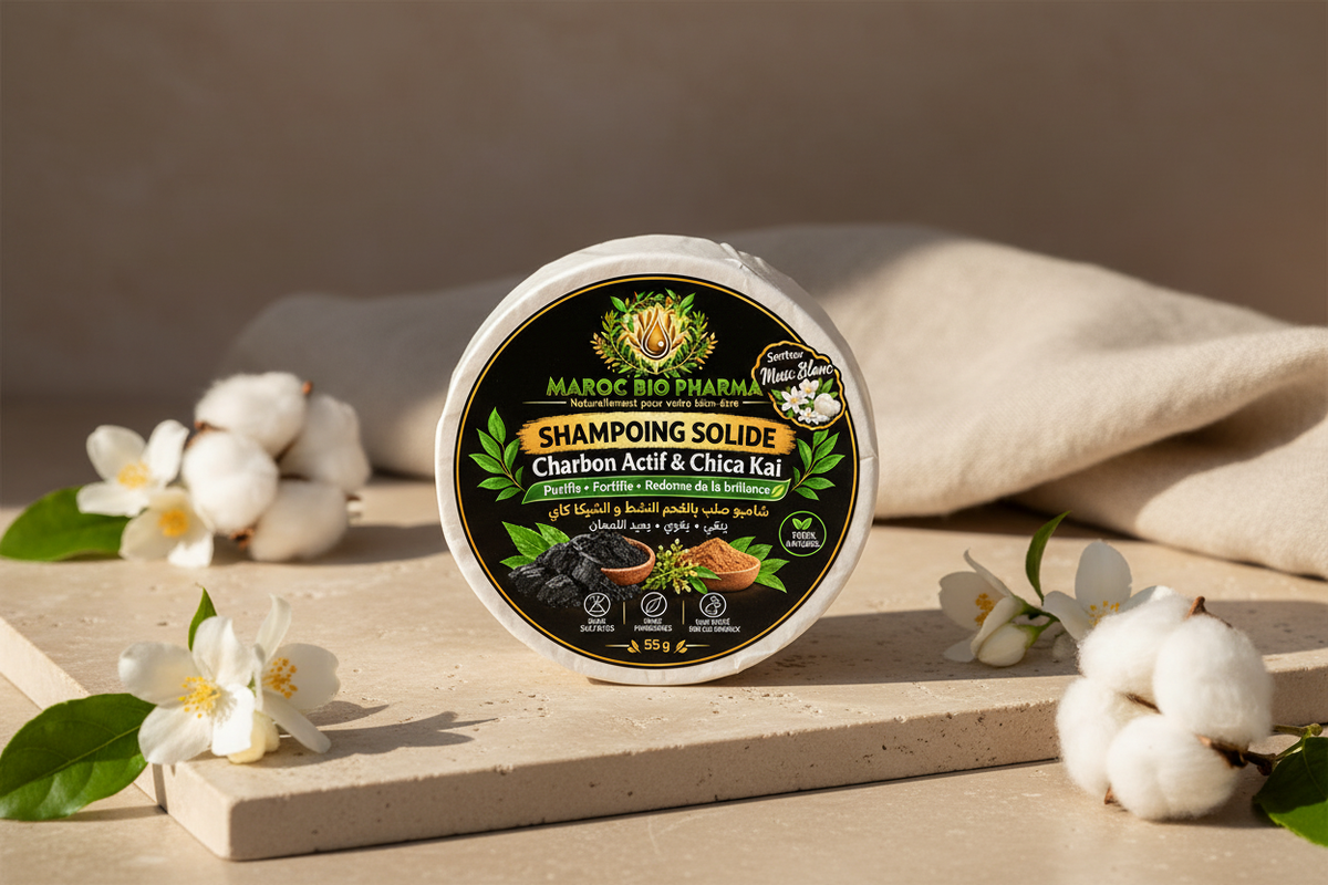 Photo lifestyle du shampoing solide Musc Blanc