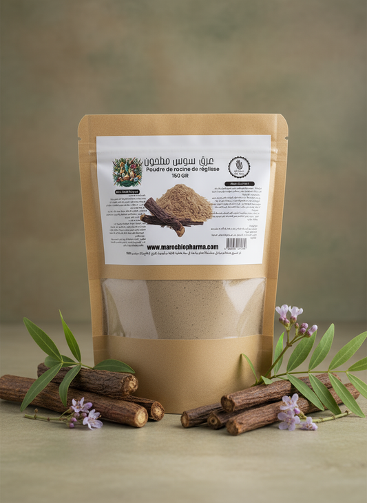 Photo poudre de réglisse avec fond naturel