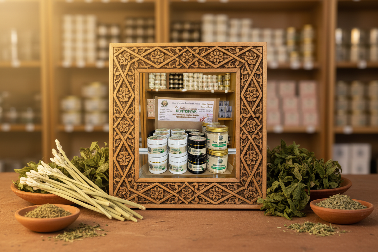 Présentoir Dentiswak dans cadre artisanal marocain