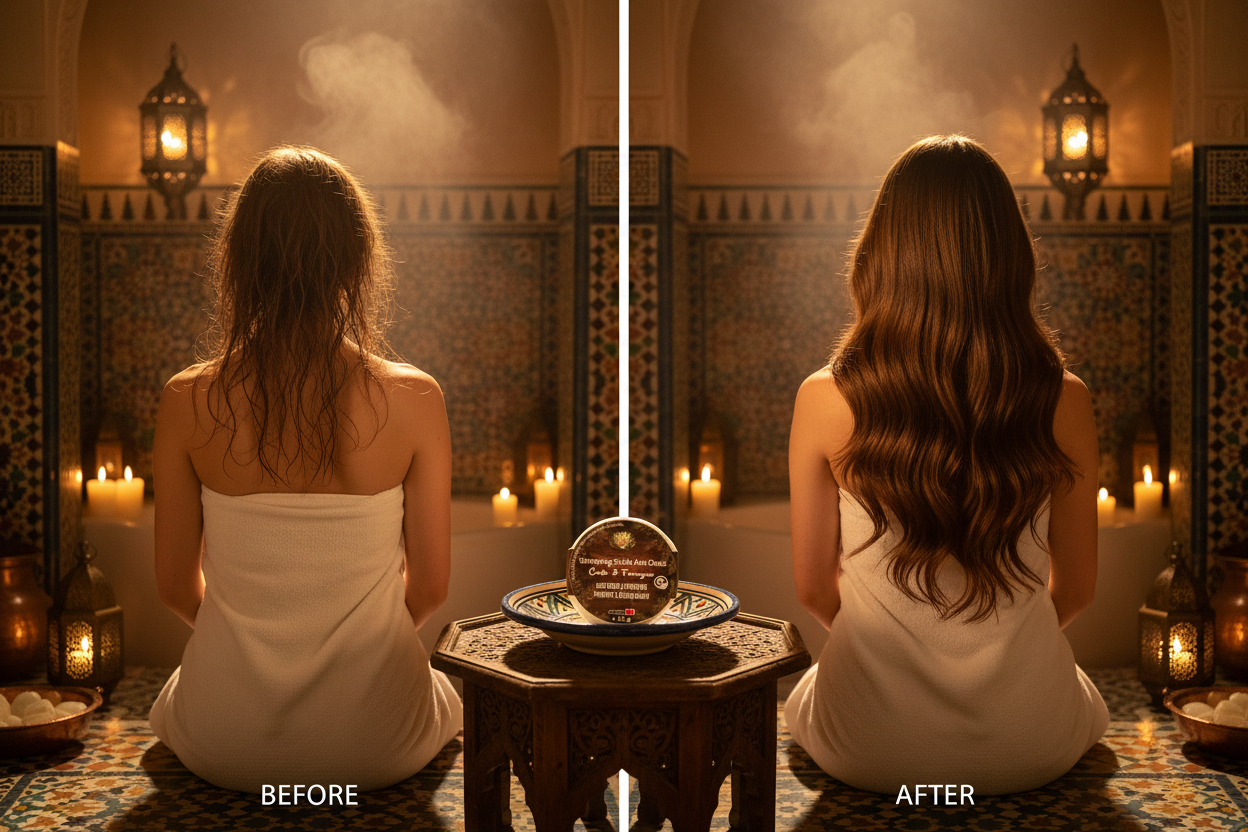 Shampoing Cade - Hammam Avant/Après vue de dos